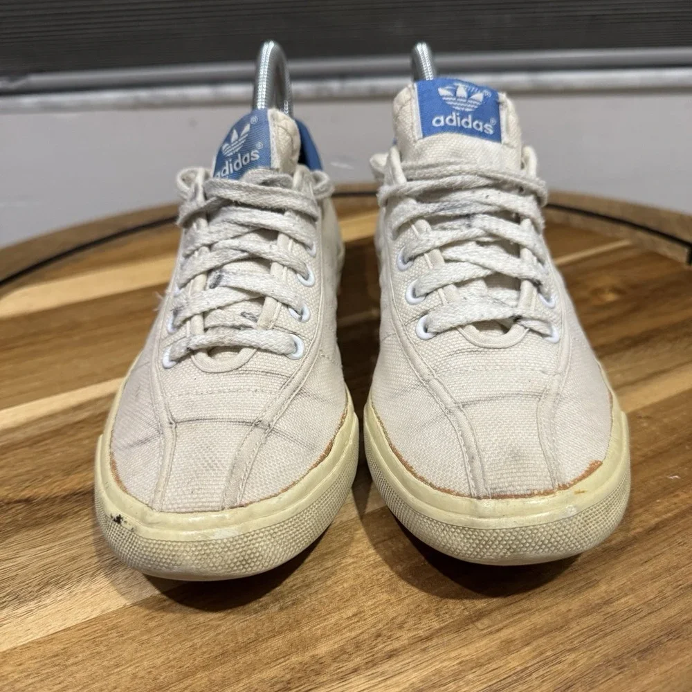 Vintage Adidas Shoes Mens 8.5 White Ivory Tennis Court Canvas Sneaker Taiwan 70s